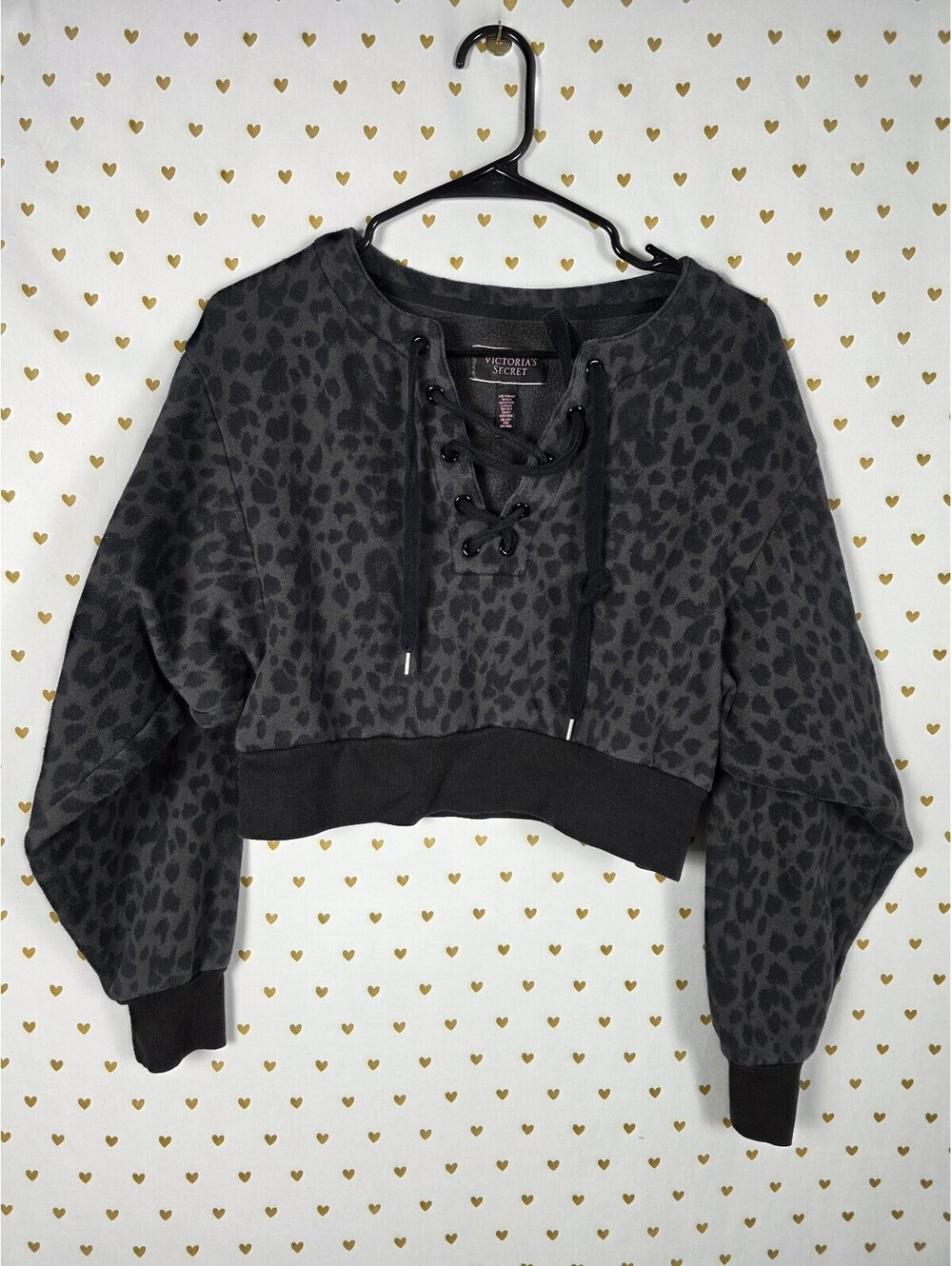 Victorias Secret Leopard Cheetah Cropped Tie Front Sweater Shirt XS